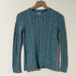 LL Bean Cable Knit Sweater Womens XS Blue Chunky Knit Coastal Preppy Heritage